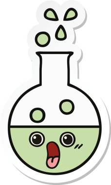 Bir insan tarafından çizilmiş şirin bir çizgi film test tüpünün çıkartması.