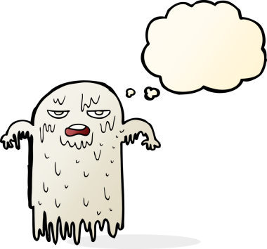 Bir insan tarafından çizilmiş baloncuklu sümüksü bir hayalet.