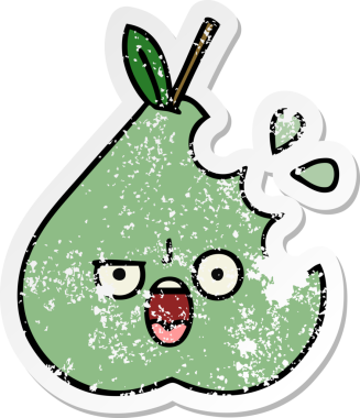 Bir insan tarafından çizilmiş yeşil armut karikatürünün sıkıntılı çıkartması.