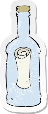 İnsan tarafından çizilmiş bir şişenin içindeki karikatür çıkartması.