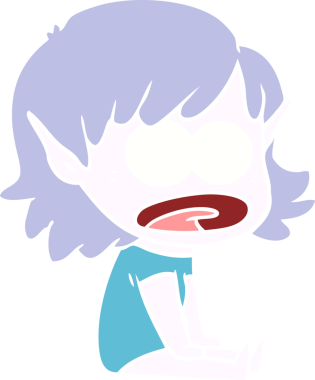 Düz renkli çizgi film bir insan tarafından çizilmiş elf kızı şok etti.