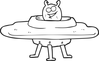 Bir insan tarafından çizilmiş siyah beyaz çizgi film uzay gemisi