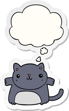 Düşünce baloncuklu çizgi film kedisi insan tarafından çizilmiş bir çıkartma.