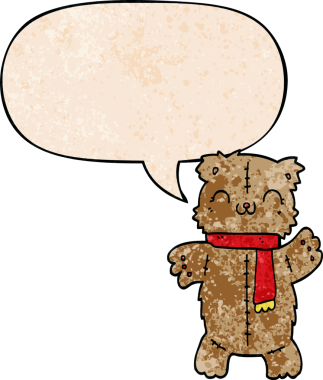 Bir insan tarafından çizilmiş eski moda konuşma baloncuklu çizgi film ayısı.