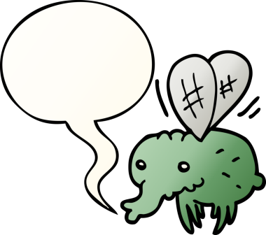 bir insan tarafından çizilmiş yumuşak eğimli konuşma baloncuğu ile çizgi film sineği