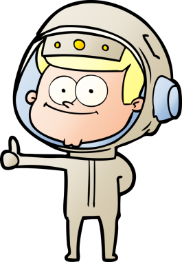 Bir insan tarafından çizilmiş mutlu astronot çizgi filmi.