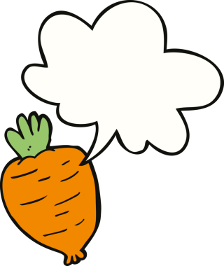 Bir insan tarafından çizilmiş konuşma balonlu karikatür kökü sebzesi.
