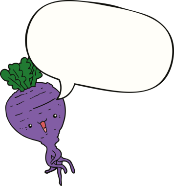 Bir insan tarafından çizilmiş konuşma balonlu şalgam.