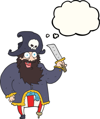 Bir insan tarafından çizilmiş serbest çizim balon karikatür korsan kaptanı.