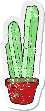 Bir insan tarafından çizilmiş bir kaktüsün gerilemiş retro yapıştırması.