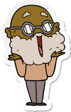 Bir insan tarafından çizilmiş sakallı neşeli bir adamın çıkartması.