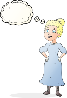 Serbest çizim düşünce balonu karikatürü Viktoryan kadın bir insan tarafından çizilmiş.