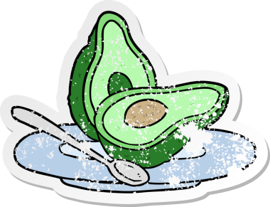 Bir insan tarafından çizilmiş Avokado çizgi filminin sıkıntılı çıkartması.