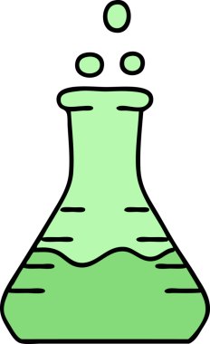 Bir insan tarafından çizilmiş köpüren kimyasal iksir şişesinin karikatürü.