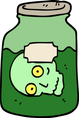 Bir insan tarafından çizilmiş kavanozda el çizimi karikatür kafası.