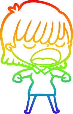 Gökkuşağı gradyan çizgi çizimi Bir insan tarafından yüksek sesle çizilen bir kadın karikatürü