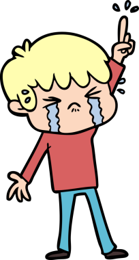 Bir insan tarafından çizilmiş ağlayan çizgi film çocuğu.