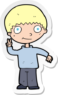 Bir insan tarafından çizilmiş barış işareti veren bir çizgi film çocuğunun çıkartması.