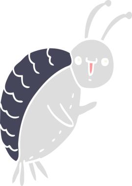 Bir insan tarafından çizilmiş düz renkli çizgi film böceği