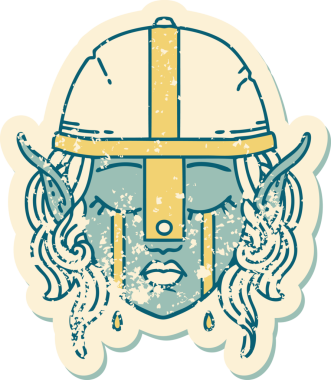 Retro Dövme Tarzı Ağlayan Elf Savaşçısı karakteri bir insan tarafından çizilmiş