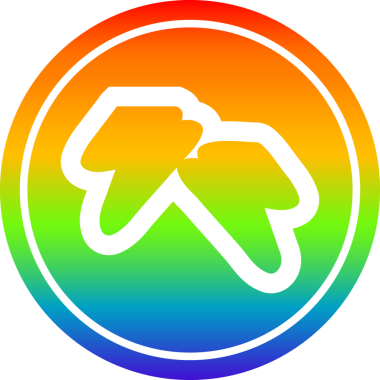 Bir insan tarafından çizilmiş gökkuşağı gradyanı olan dairesel simge yıldırımları