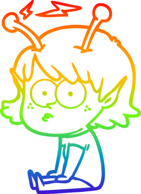 Gökkuşağı gradyan çizgisi bir insan tarafından çizilmiş uzaylı bir kızın çizimi