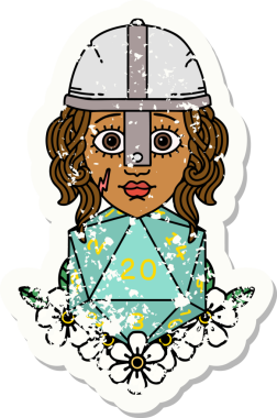 Retro Dövme Tarzı İnsan Dövüşçüsü Doğal 20 D20 zar atışıyla Bir insan tarafından çizilmiş