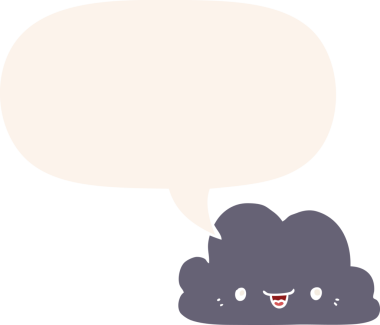 Konuşma baloncuğu olan sevimli çizgi film bulutu bir insan tarafından çizilmiş.