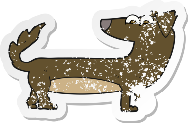 Bir insan tarafından çizilmiş çizgi film köpeğinin gerilimli çıkartması.