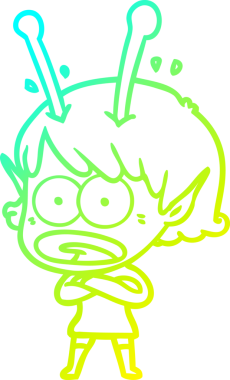 Bir çizgi film karakteri, bir insan tarafından çizilmiş soğuk gradyan çizimi.