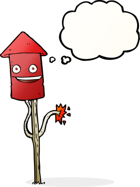 Bir insan tarafından çizilmiş düşünce balonlu havai fişek karikatürü