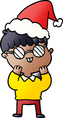 Bir insan tarafından çizilmiş Noel Baba şapkası takan gözlüklü bir çocuğun gradyan çizimi.