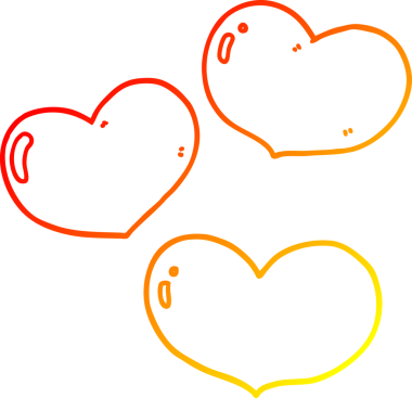 Bir insan tarafından çizilmiş aşk kalplerinin çizgi çizimi.