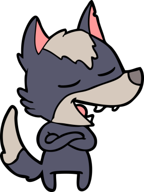 Bir insan tarafından çizilmiş gülen bir kurt.