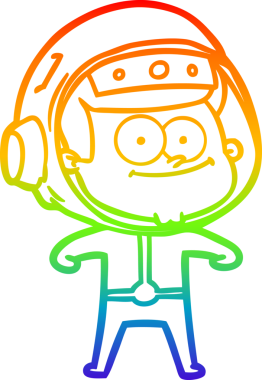 gökkuşağı gradyan çizimi mutlu bir astronot çizgi filmi bir insan tarafından çizildi