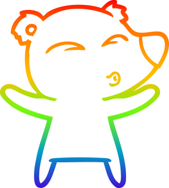 Bir insan tarafından çizilmiş açık kollu çizgi film ıslık çalan ayının çizimi.