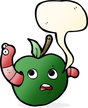 Bir insan tarafından çizilmiş konuşma baloncuklu elma solucanı.