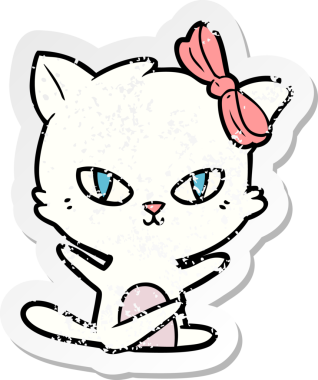 Bir insan tarafından çizilmiş şirin bir çizgi film kedisinin sıkıntılı çıkartması.