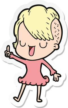 Hipster saç kesimi bir insan tarafından çizilmiş şirin bir çizgi film kızına ait etiket.