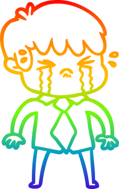 Gökkuşağı gradyan çizimi bir insan tarafından çizilmiş ağlayan bir çizgi çocuk çizimi