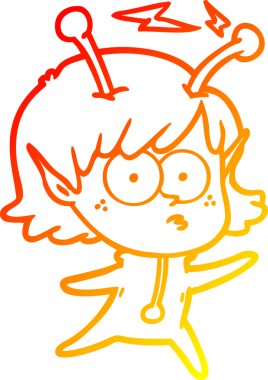 Bir insan tarafından çizilmiş bir uzaylı kız çizgi çizimi.