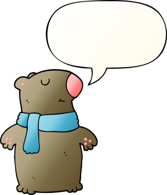 Bir insan tarafından çizilmiş yumuşak eğimli konuşma baloncuklu çizgi film ayısı.