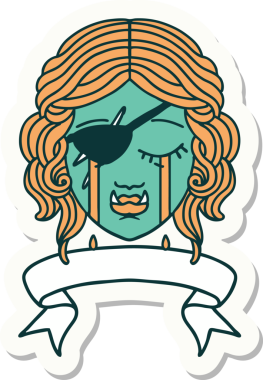 Bir insan tarafından çizilmiş ağlayan bir Ork haydut karakterinin çıkartması.