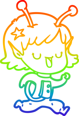 gökkuşağı gradyan çizimi mutlu bir uzaylı kız çizgi filmi bir insan tarafından çizildi