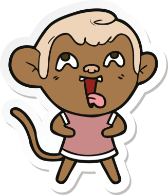 Bir insan tarafından çizilmiş çılgın bir maymun çıkartması.