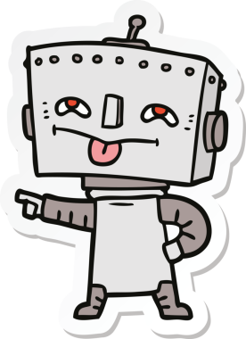 Bir insan tarafından çizilmiş robot karikatür çıkartması.