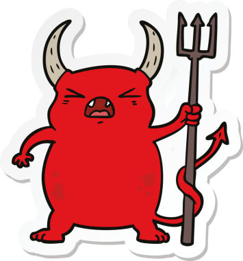 Bir insan tarafından çizilmiş kızgın küçük bir şeytanın çıkartması.