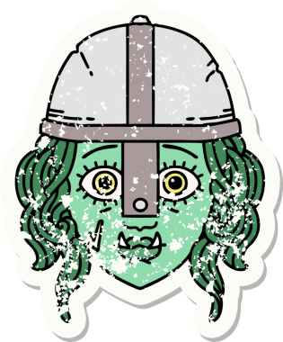 Bir insan tarafından çizilmiş bir ork savaşçı karakterinin grunge çıkartması.