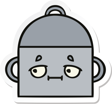 Bir insan tarafından çizilmiş şirin bir yemek pişirme kabının çıkartması.