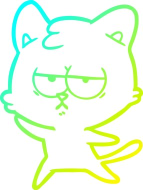 Sıkılmış çizgi film kedisinin insan tarafından çizilmiş soğuk gradyan çizgisi